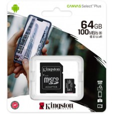 Карта памяти Kingston microSD Canvas Select Plus А1 Class10 UHS-I 64GB (100mb/s)